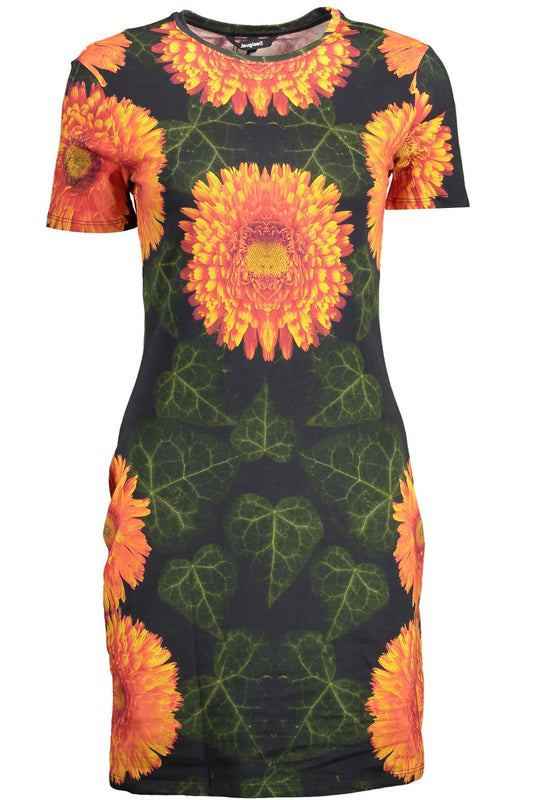 Vibrant Green Print Short Sleeve Dress