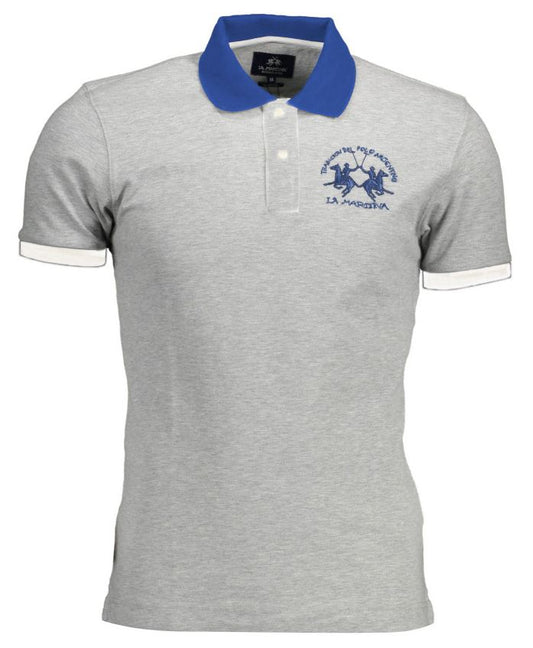Gray Cotton Men Polo Shirt