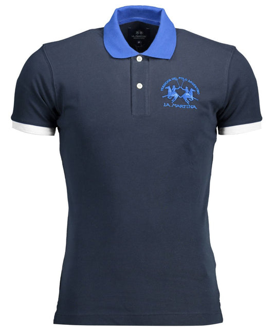 Blue Cotton Men Polo Shirt
