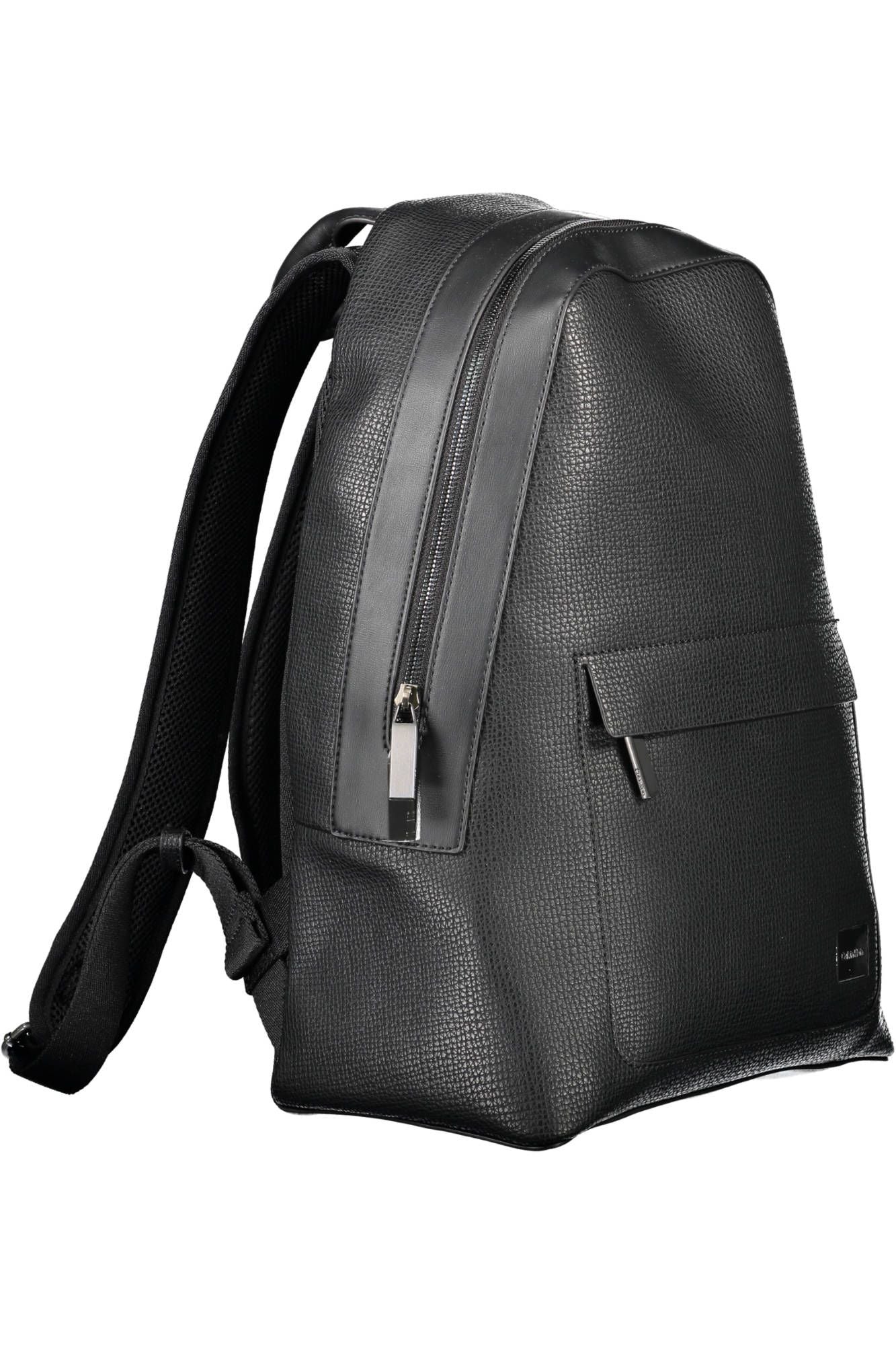 Black Polyurethane Men Backpack