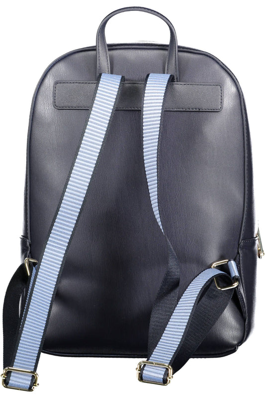 Blue Polyurethane Women Backpack