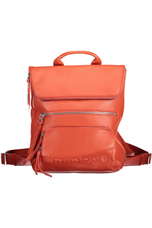 Red Polyurethane Women Backpack