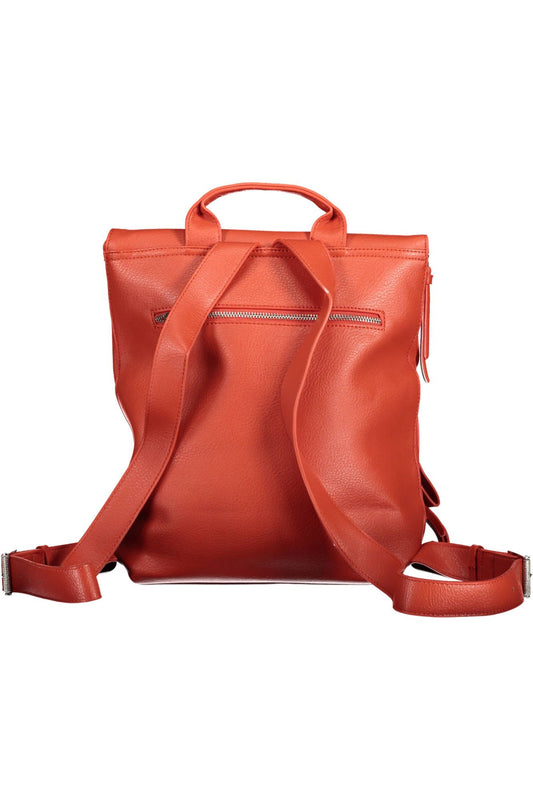 Red Polyurethane Women Backpack