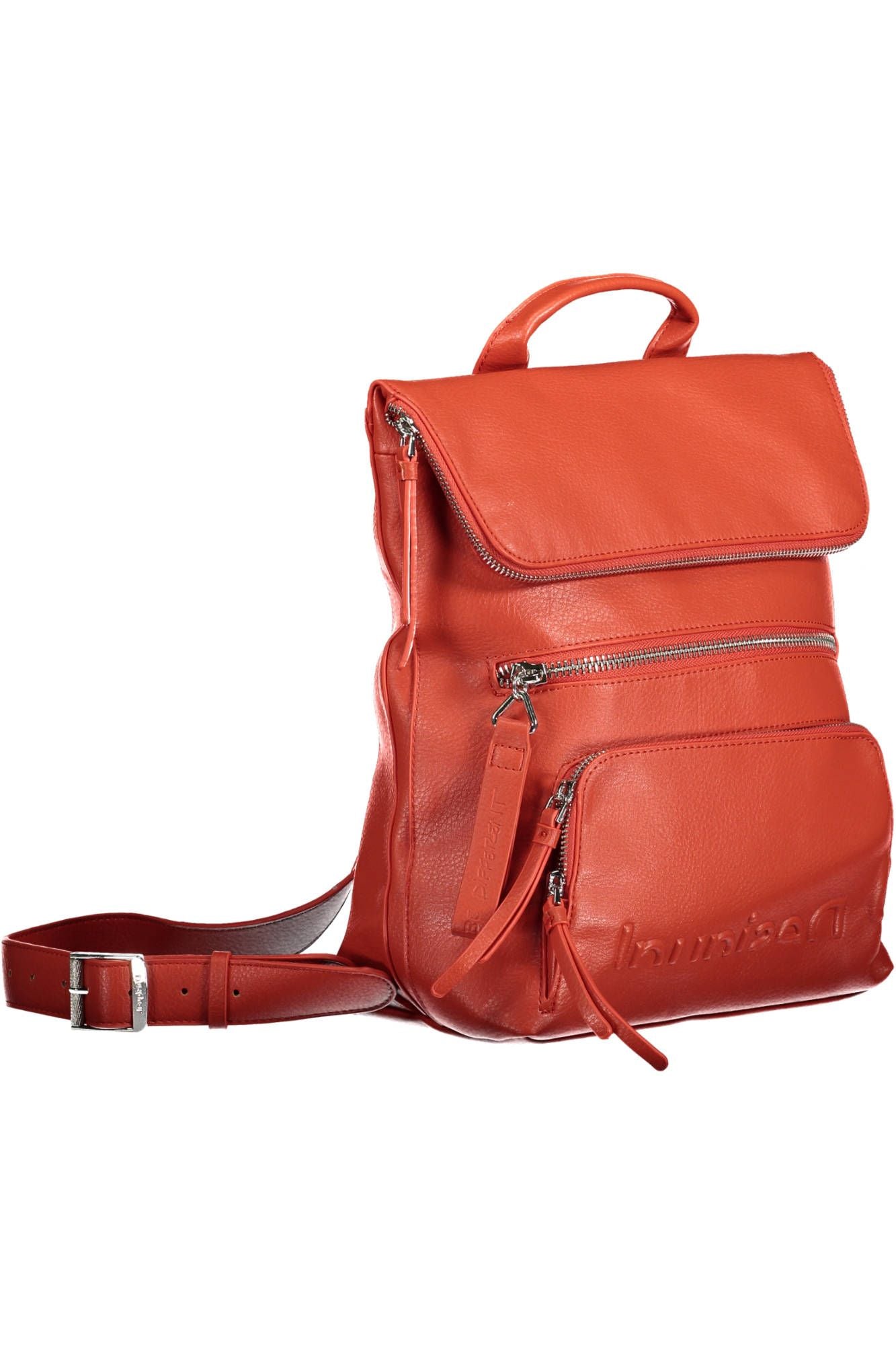 Red Polyurethane Women Backpack