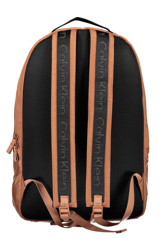 Brown Recycled Polyester Men Backpack