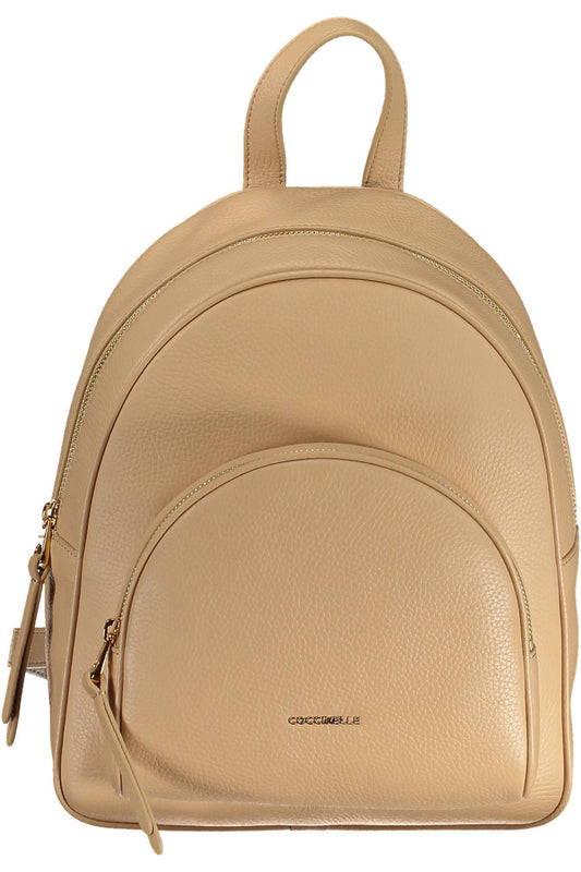 Beige Leather Women Backpack