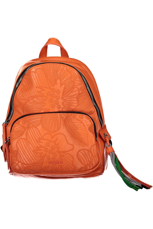Orange Polyurethane Women Backpack