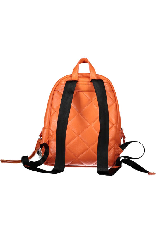 Orange Polyurethane Women Backpack