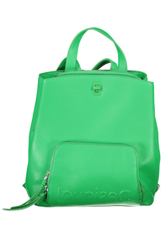 Green Polyurethane Women Backpack