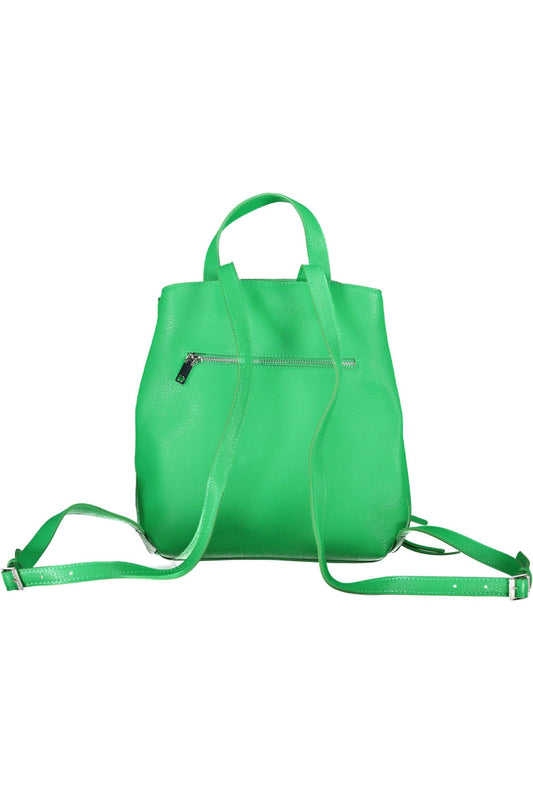 Green Polyurethane Women Backpack