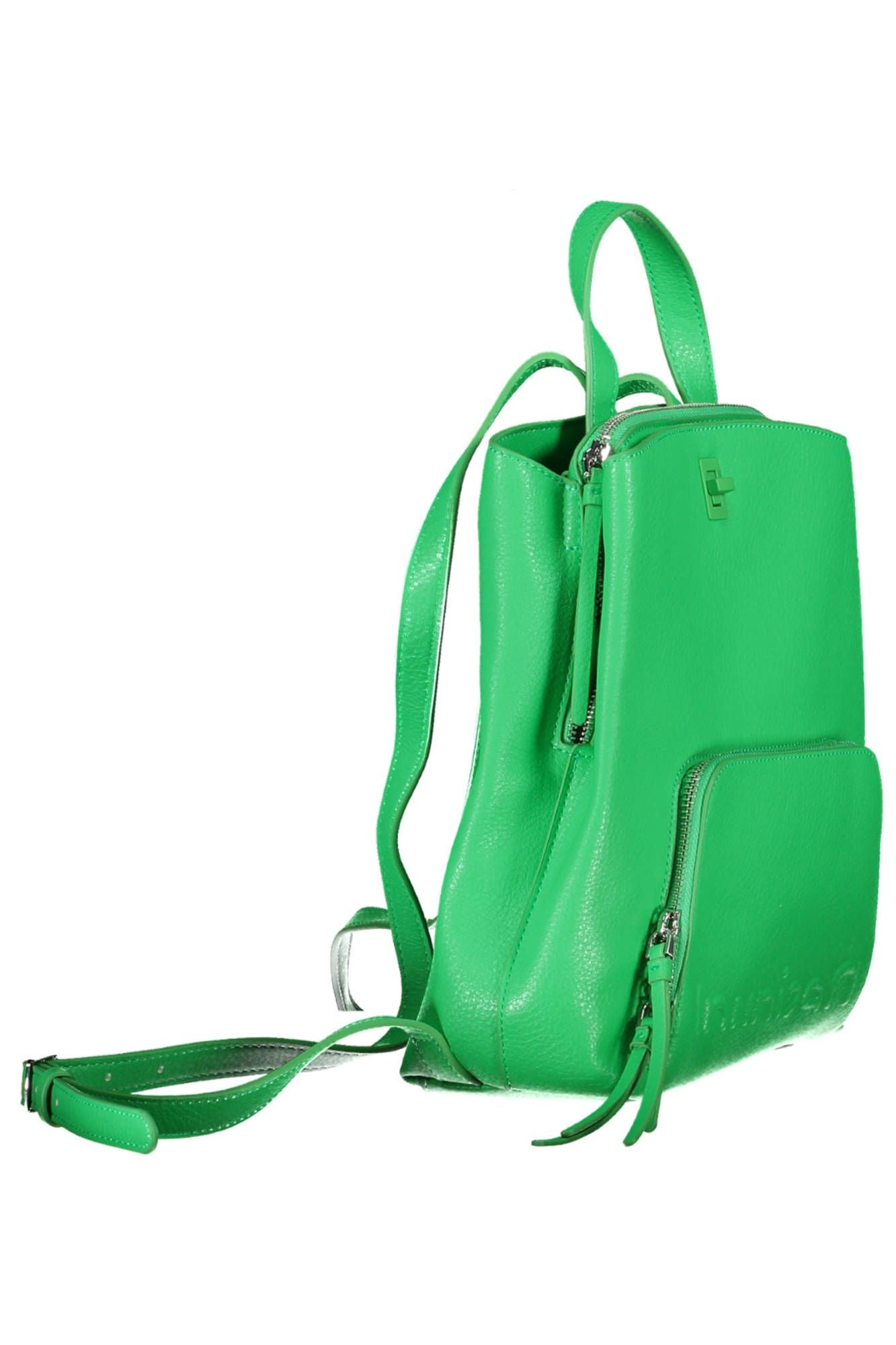 Green Polyurethane Women Backpack