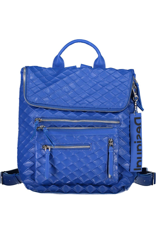 Blue Polyurethane Women Backpack
