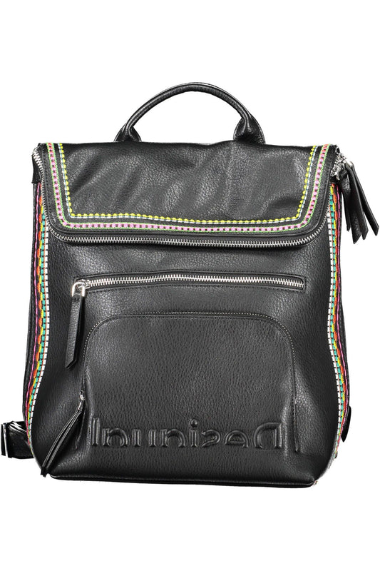 Black Polyurethane Women Backpack