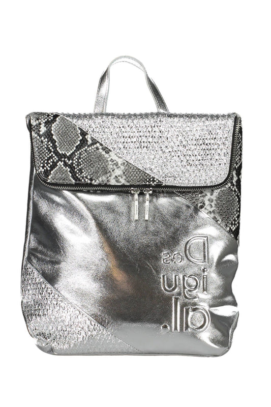 Silver Polyurethane Women Backpack