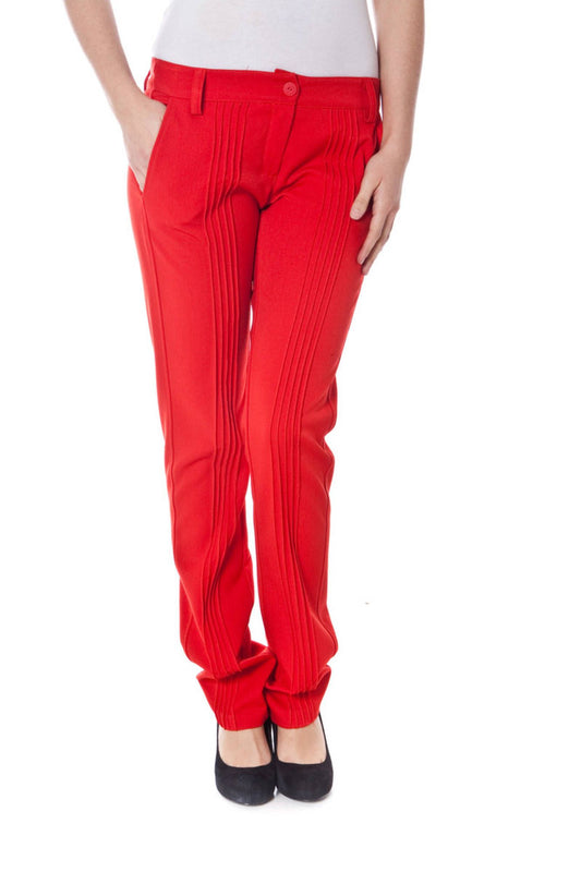 Red Polyester Women Pant