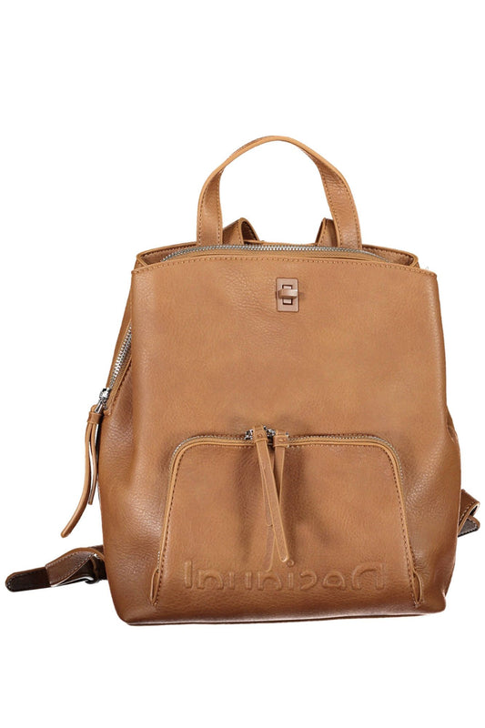 Brown Polyurethane Women Backpack