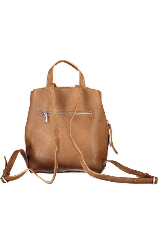 Brown Polyurethane Women Backpack