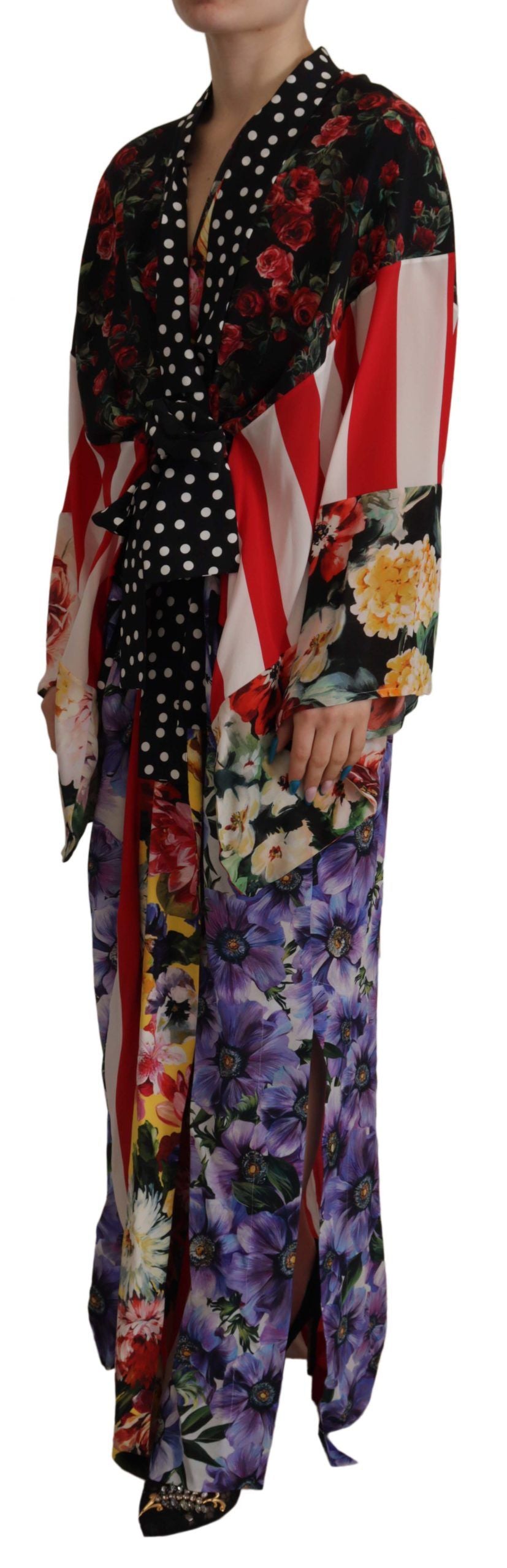 Multicolor Patchwork Silk Kaftan Robe