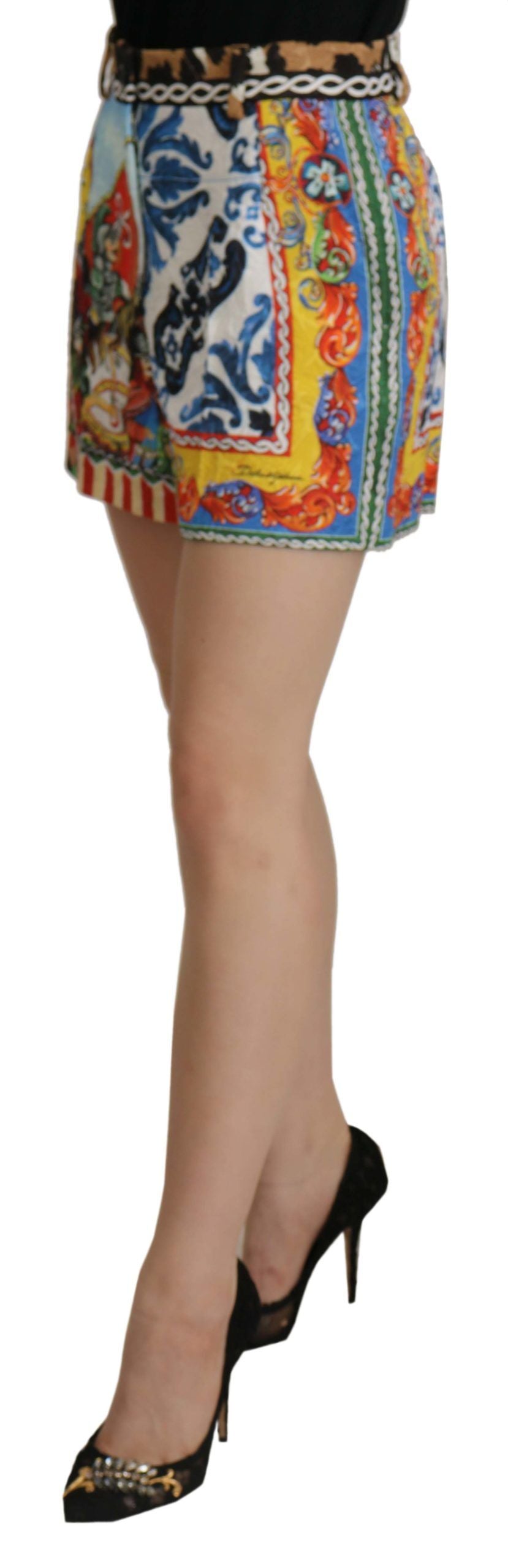 High-Waist Majolica Floral Hot Pants