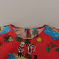 Red Multicolor Beach Motif Cotton T-Shirt