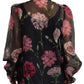 Elegant Floral Silk Scarf Neck Blouse