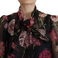 Elegant Floral Silk Scarf Neck Blouse