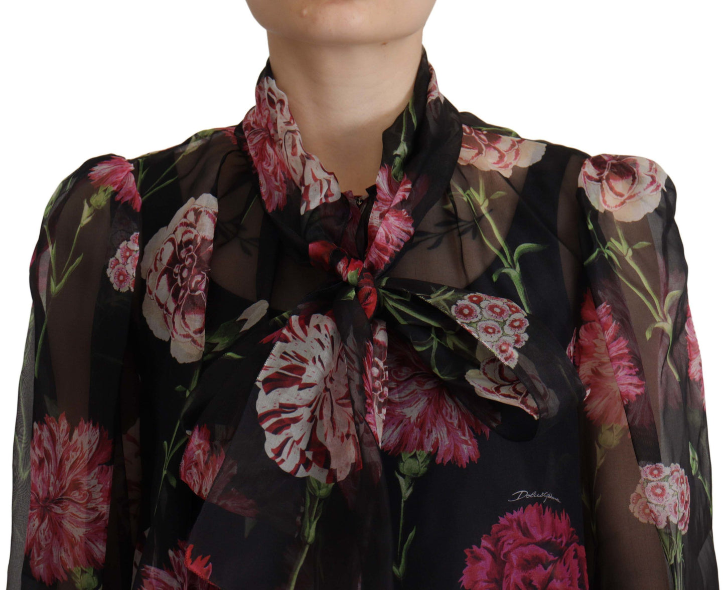 Elegant Floral Silk Scarf Neck Blouse