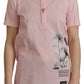 Floral Henley Cotton Tee in Pink