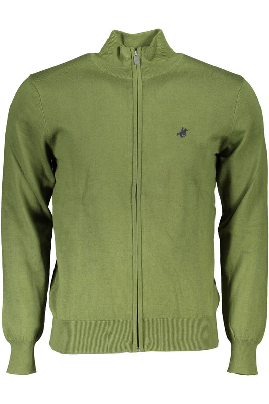 Green Cotton Men Sweater Turtleneck Long Sleeve