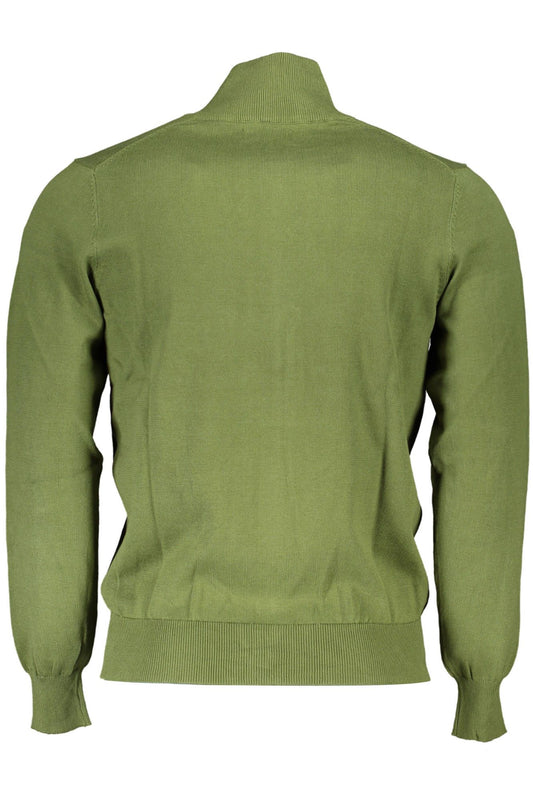 Green Cotton Men Sweater Turtleneck Long Sleeve