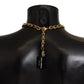 Gold Brass Crystal Purple Pink Pearl Pendants Necklace