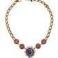 Gold Brass Crystal Purple Pink Pearl Pendants Necklace