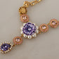 Gold Brass Crystal Purple Pink Pearl Pendants Necklace