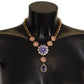 Gold Brass Crystal Purple Pink Pearl Pendants Necklace