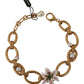 Gold White Lily Floral Chain Statement Necklace