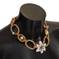 Gold White Lily Floral Chain Statement Necklace