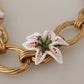 Gold White Lily Floral Chain Statement Necklace