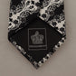 Black White Flower 100% Silk Print Adjustable Accessory Tie