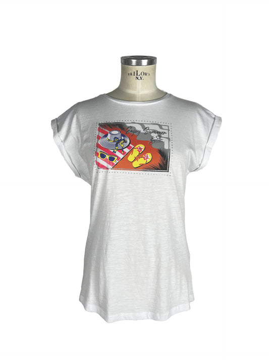 White Cotton Women T-Shirt