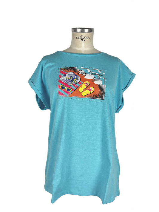 Light Blue Cotton Women T-Shirt