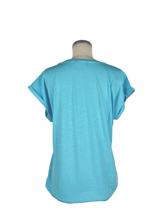 Light Blue Cotton Women T-Shirt
