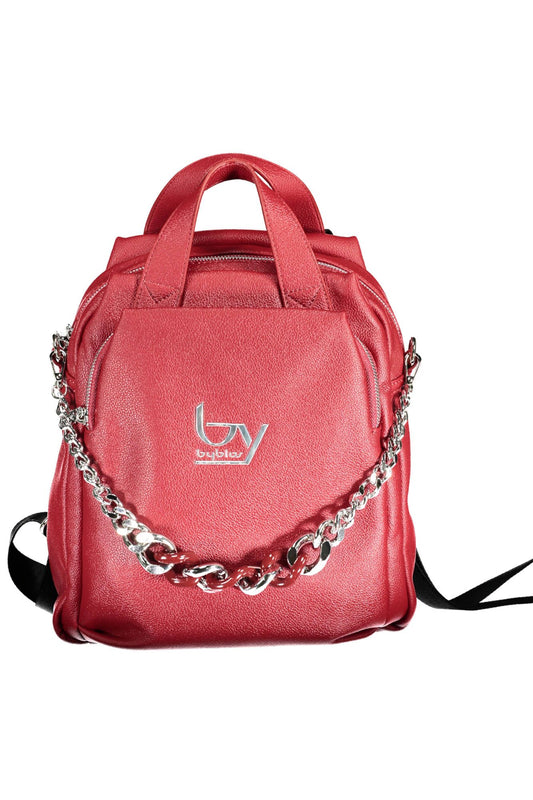 Red Polyurethane Women Backpack