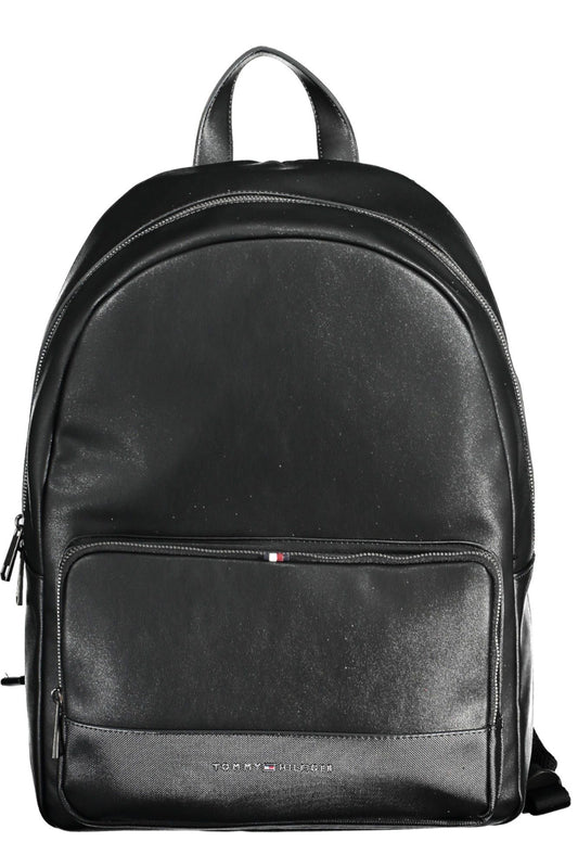 Black Polyurethane Men Backpack
