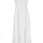 Elegant White Linen Maxi Dress with Smocked Bodice