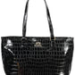 Black Polyurethane Women Handbag