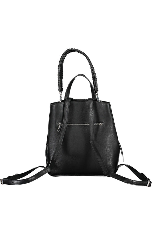 Black Polyurethane Women Backpack