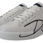 Elegant White and Blue Leather Sneakers
