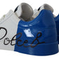 Elegant White and Blue Leather Sneakers