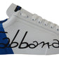 Elegant White and Blue Leather Sneakers