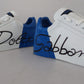 Elegant White and Blue Leather Sneakers